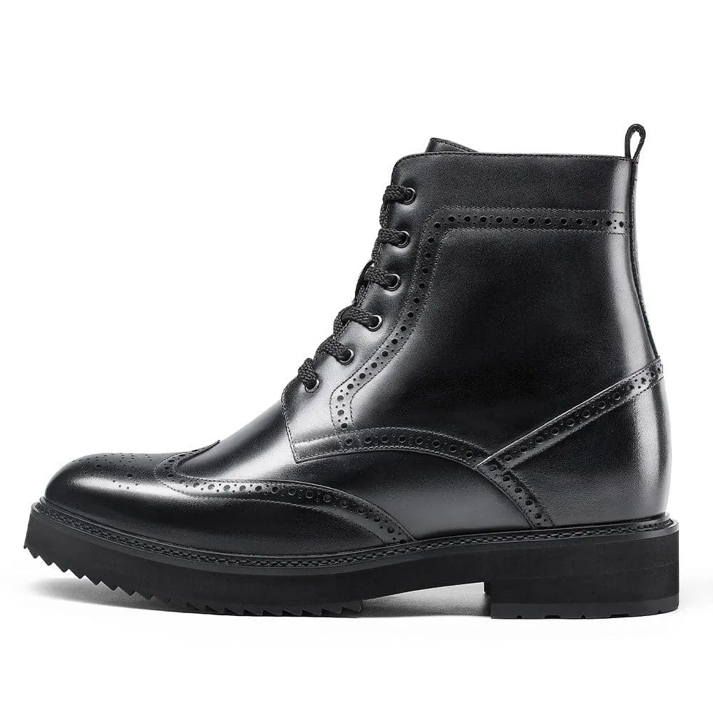 10 CM/3.94 Inches CMR CHAMARIPA Height Increasing Shoes  - Black Brogue Boots