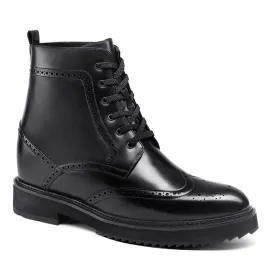 10 CM/3.94 Inches CMR CHAMARIPA Height Increasing Shoes  - Black Brogue Boots