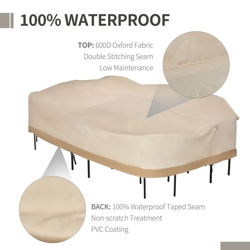 130"L Oval Patio Table and Chair Set Cover - Beige Coffee