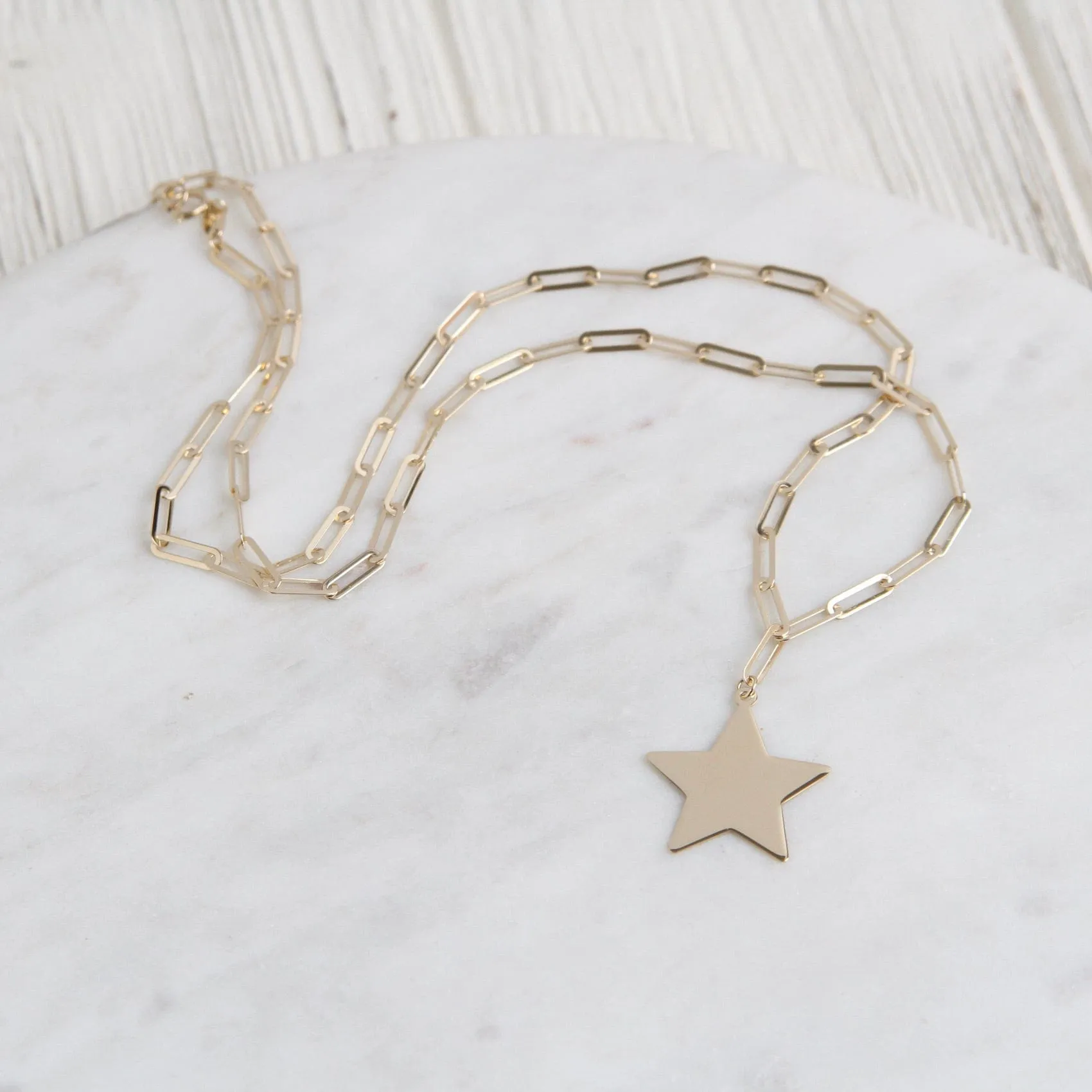 14k Yellow Gold Paperclip Chain with Star Pendant