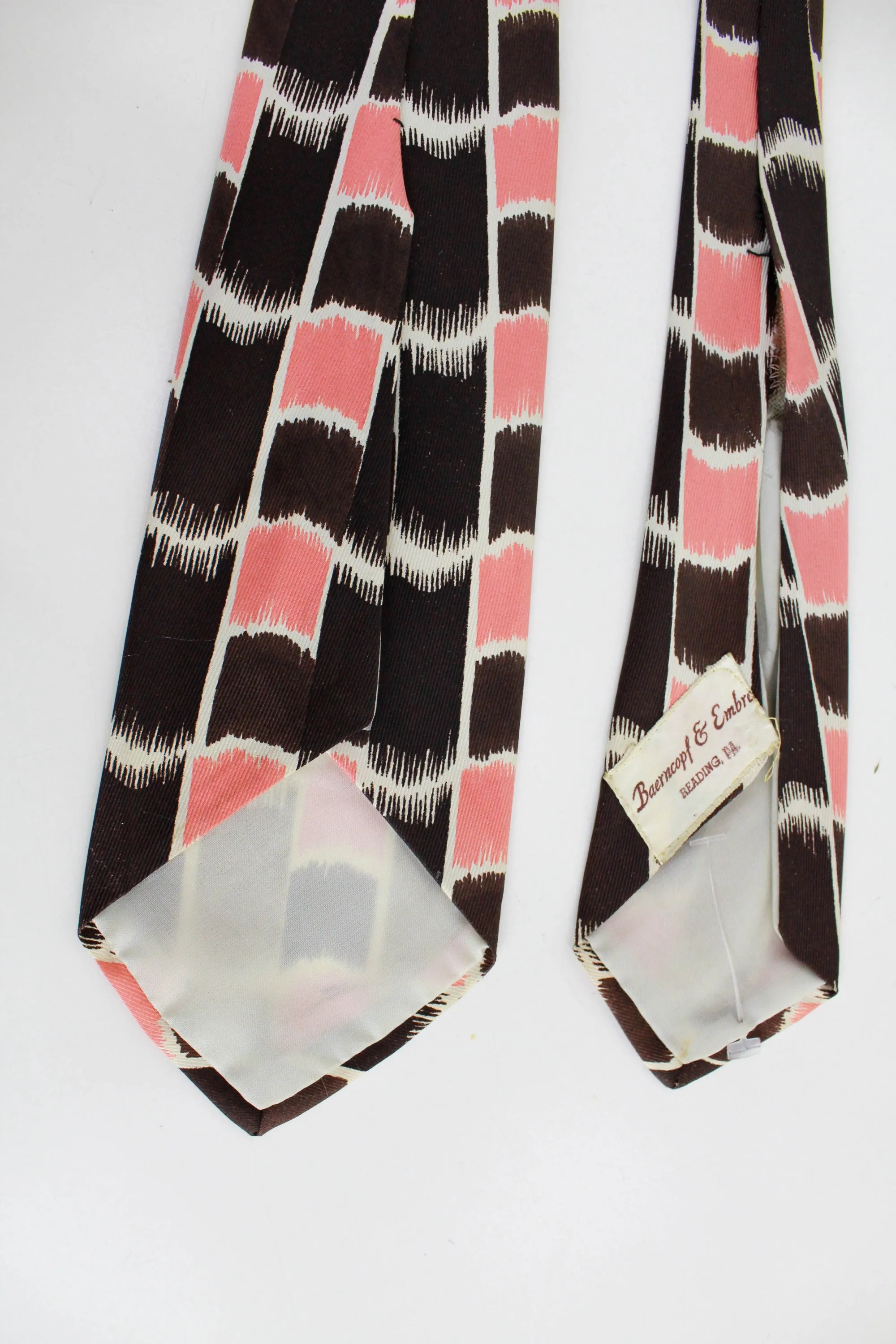 1940s Rayon Wide Necktie, Brown and Pink Abstract Print