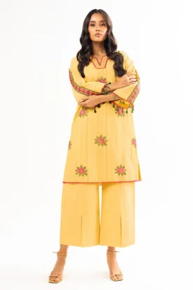 2 Pc Embroidered Dyed Cambric Suit With Cambric Trouser