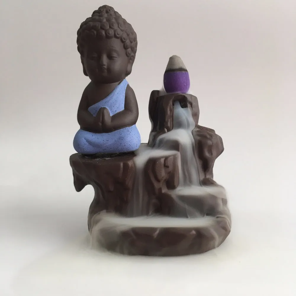 20Pc Incense Cones   Burner Creative Home Decor The Little Monk Small Buddha Censer Backflow Incense