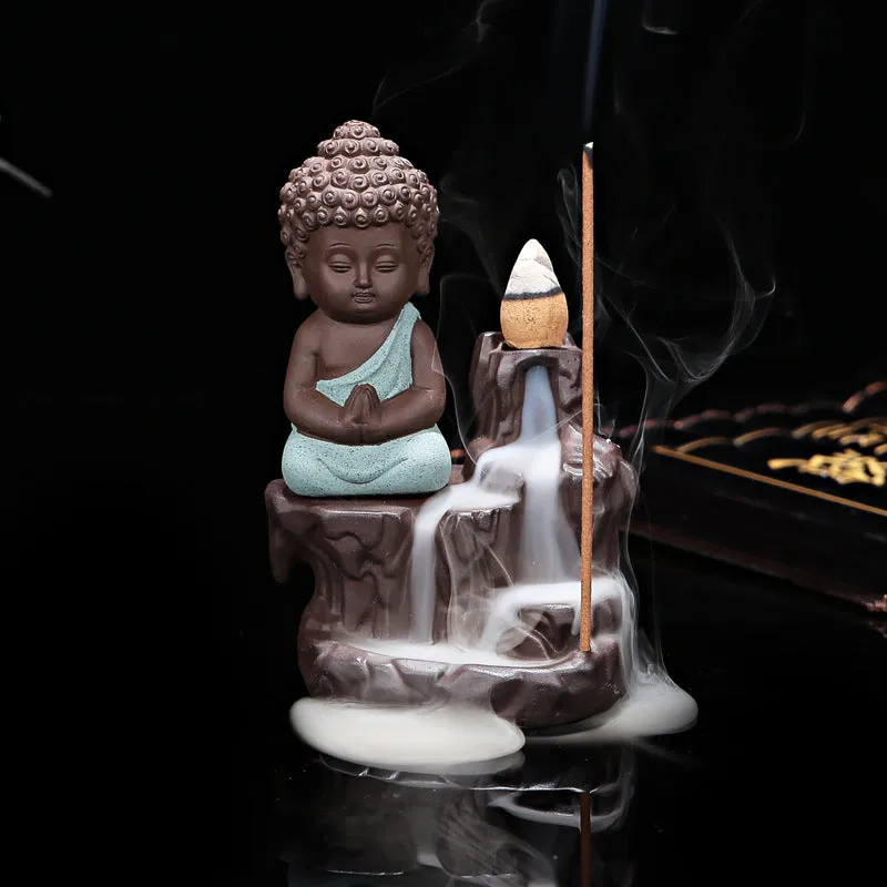 20Pc Incense Cones   Burner Creative Home Decor The Little Monk Small Buddha Censer Backflow Incense