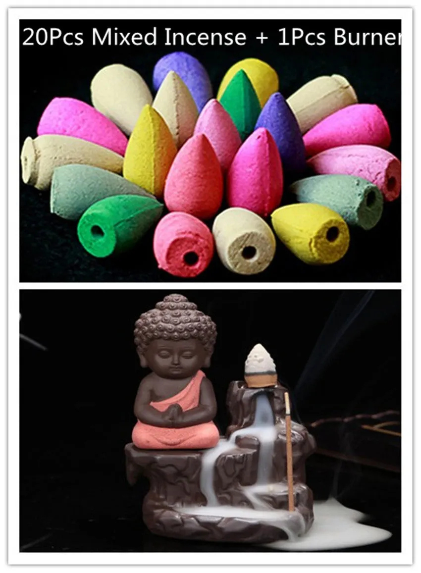 20Pc Incense Cones   Burner Creative Home Decor The Little Monk Small Buddha Censer Backflow Incense