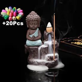 20Pc Incense Cones   Burner Creative Home Decor The Little Monk Small Buddha Censer Backflow Incense