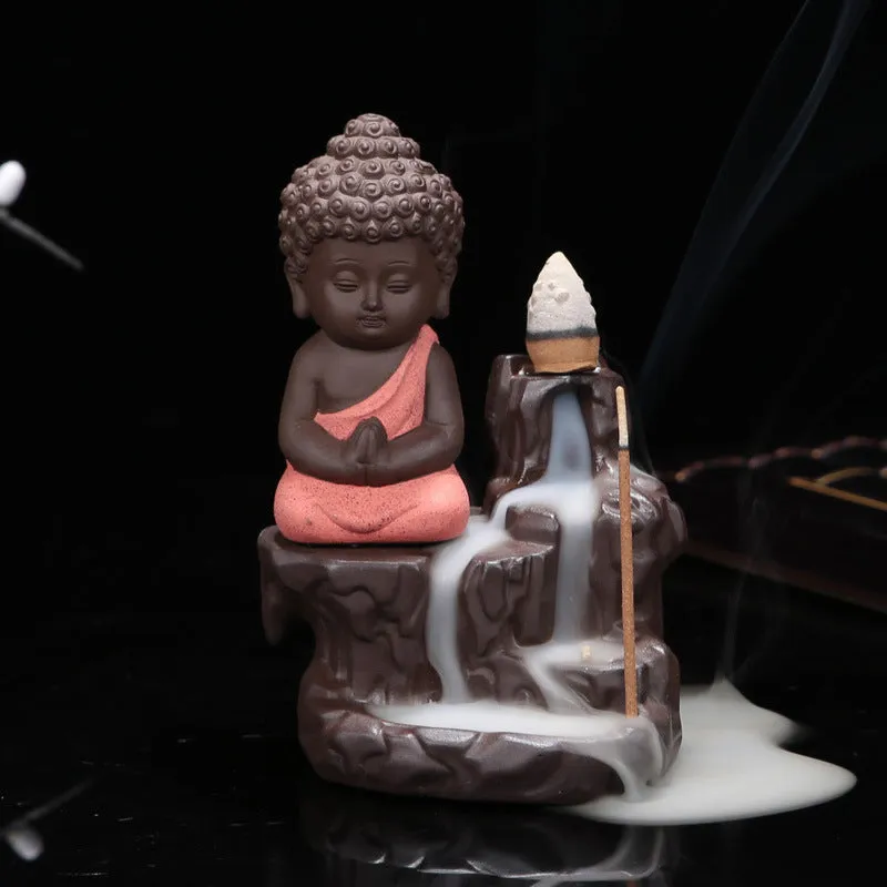 20Pc Incense Cones   Burner Creative Home Decor The Little Monk Small Buddha Censer Backflow Incense