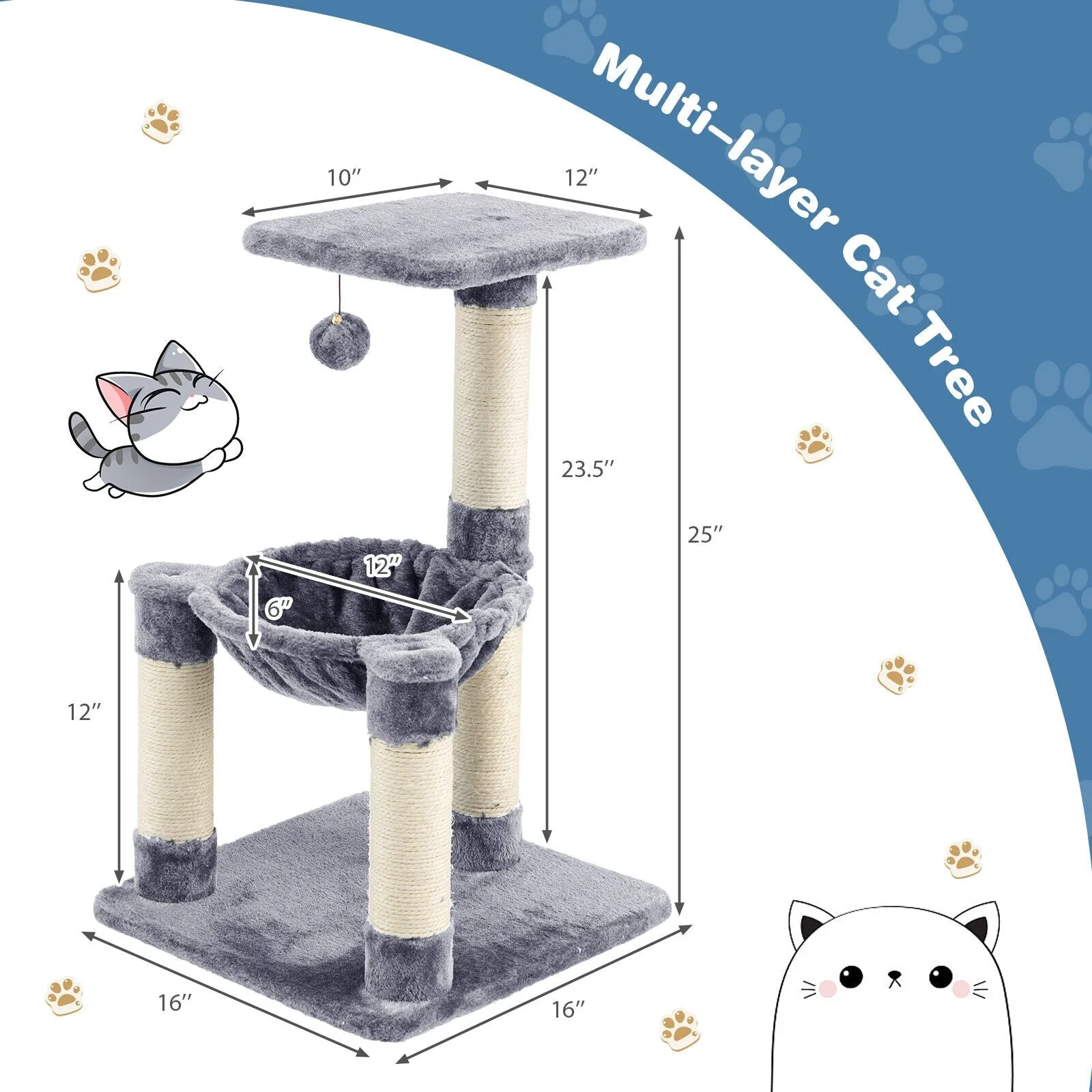 25" Multi-level Cat Tree - Gray