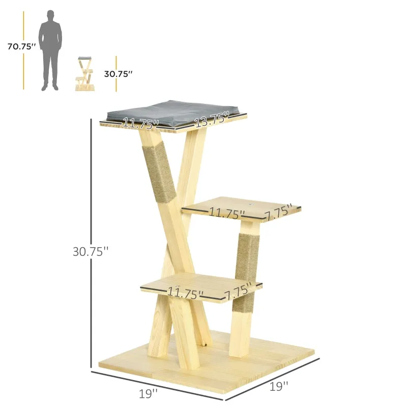 31" Pinewood Cat Climbing Tree - Natural