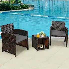 3pc Wicker Rattan Patio Furniture Set with Coffee Table - Gray