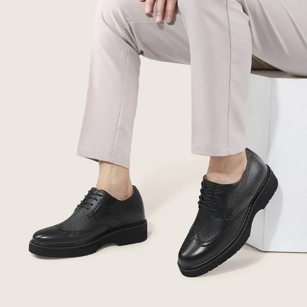 8 CM / 3.15 Inches CMR CHAMARIPA Elevator Shoes - Elevate Your Height and Style with Tall Men's Shoes - Black Brogue Derby Shoes