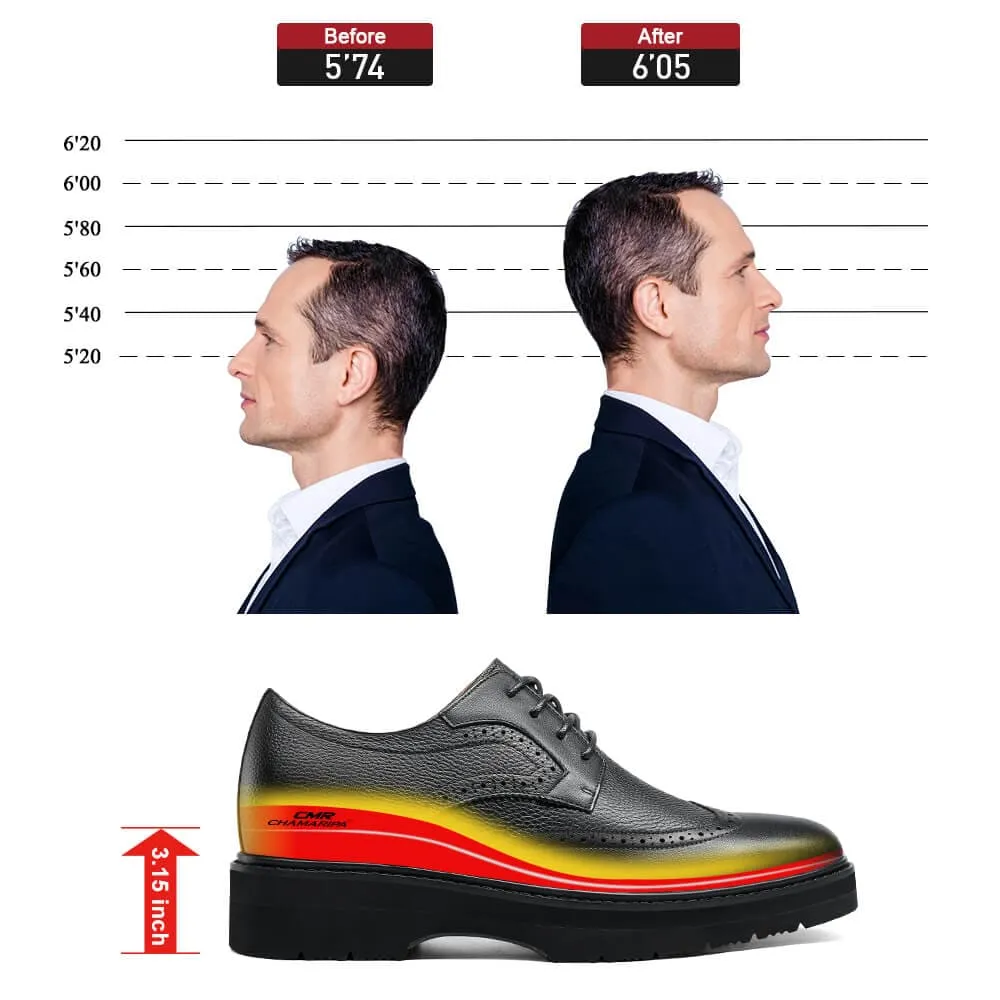 8 CM / 3.15 Inches CMR CHAMARIPA Elevator Shoes - Elevate Your Height and Style with Tall Men's Shoes - Black Brogue Derby Shoes