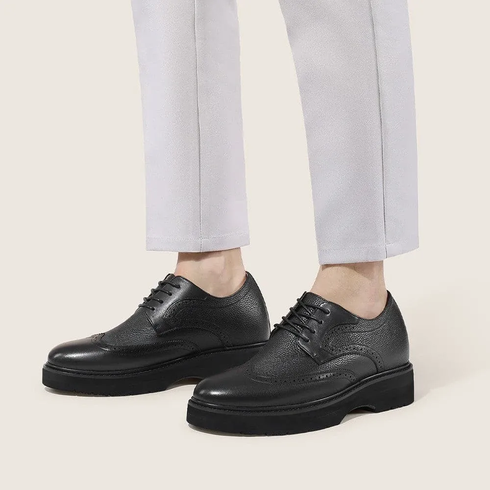 8 CM / 3.15 Inches CMR CHAMARIPA Elevator Shoes - Elevate Your Height and Style with Tall Men's Shoes - Black Brogue Derby Shoes