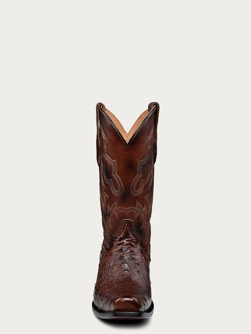 A4548 - MEN'S EMBROIDERY AND  OSTRICH BROWN NARROW SQUARE TOE COWBOY BOOT