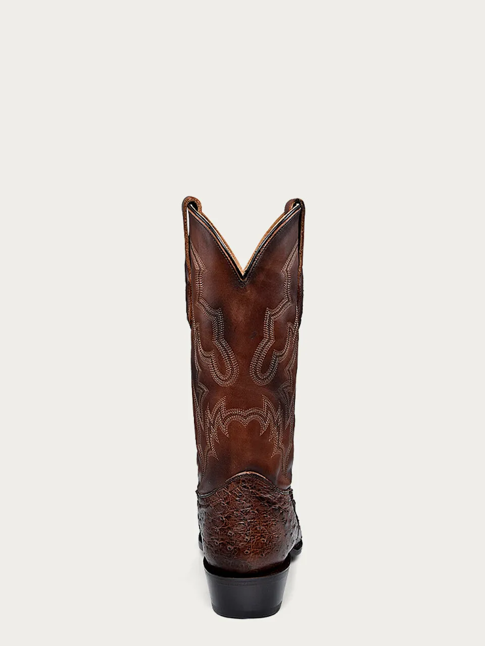 A4548 - MEN'S EMBROIDERY AND  OSTRICH BROWN NARROW SQUARE TOE COWBOY BOOT