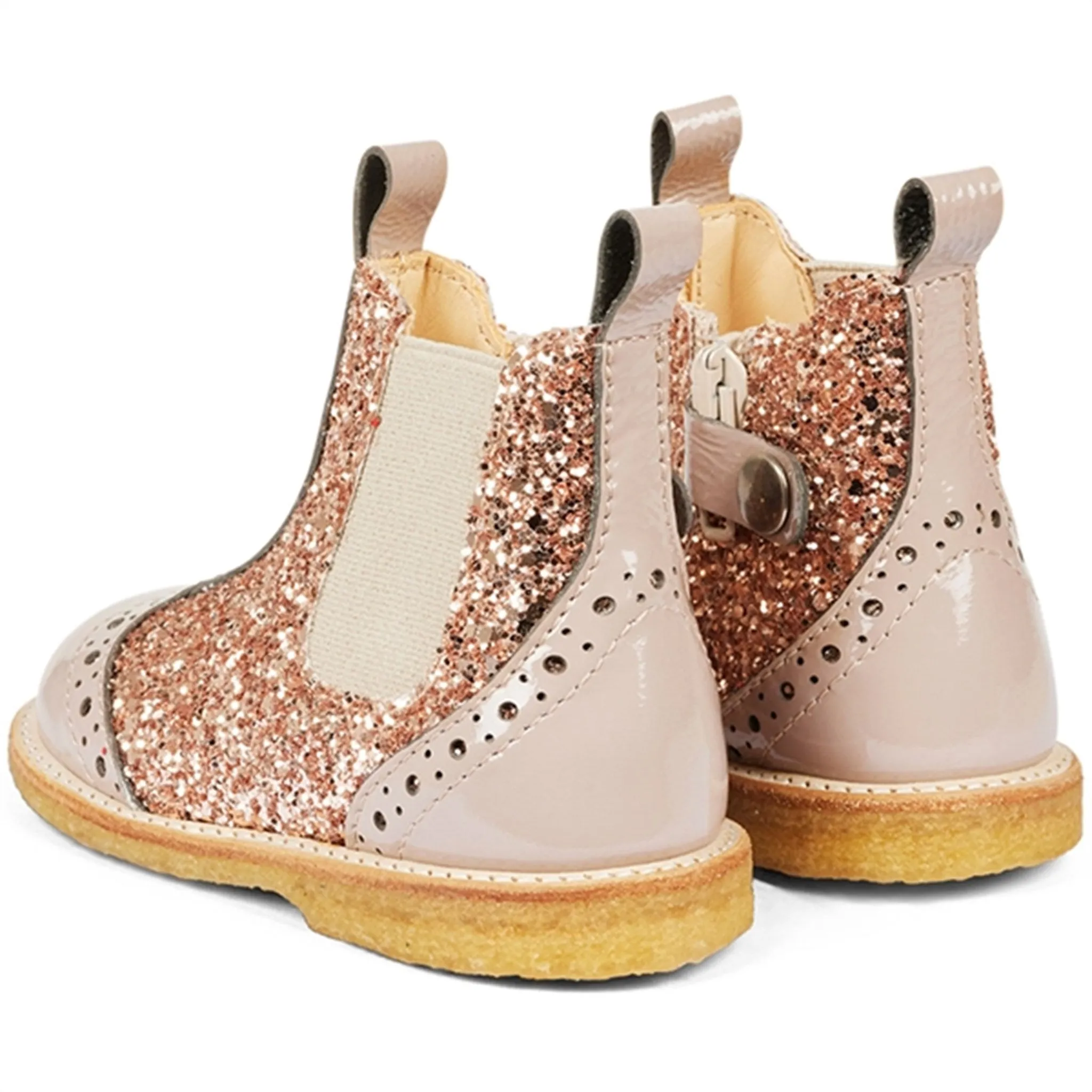 Angulus Begynder Chelseastøvlet I Glitter Med Lynlås Dusty Almond/Maple Glitter/Elastic