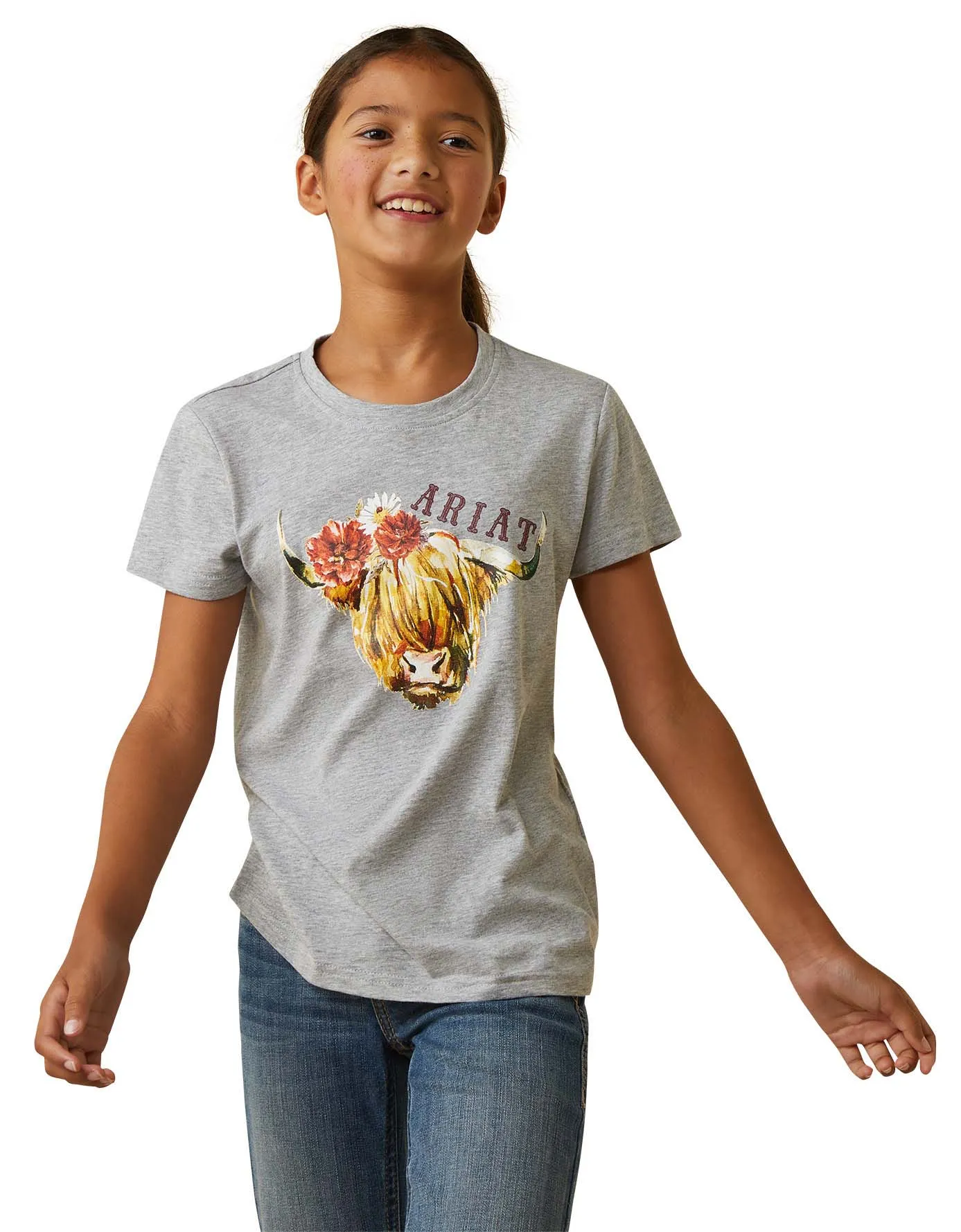 Ariat Girl's Highlander Rose T-Shirt, Heather Gray