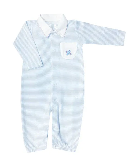 Baby Boy's "Airplanes" Striped Pima Cotton  Converter Gown