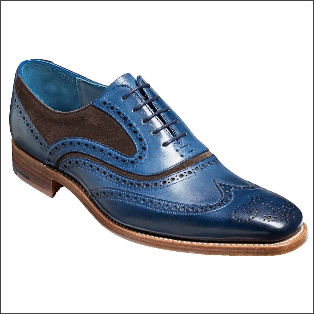 Barker McClean Navy Hand Painted / Choc Suede Wingtip Brogue  