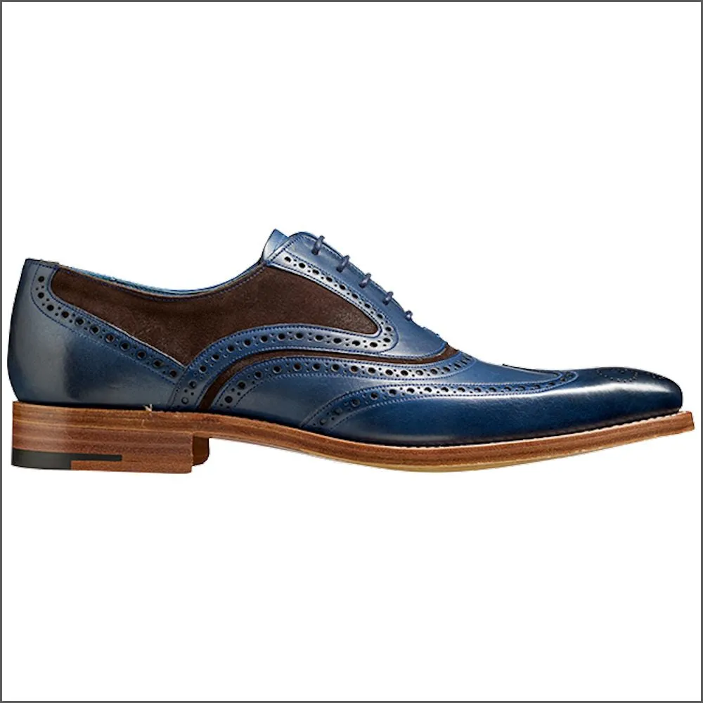 Barker McClean Navy Hand Painted / Choc Suede Wingtip Brogue  