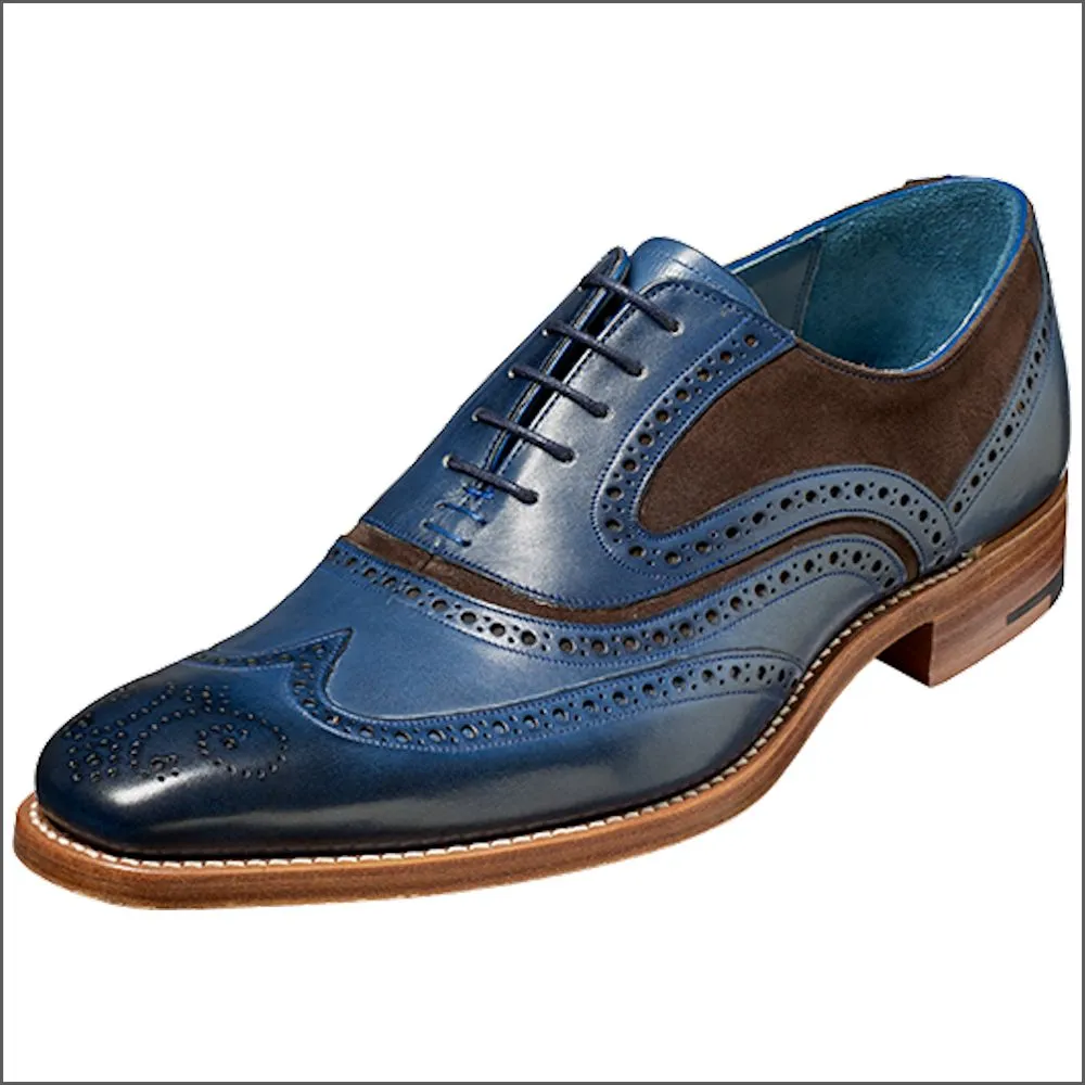 Barker McClean Navy Hand Painted / Choc Suede Wingtip Brogue  