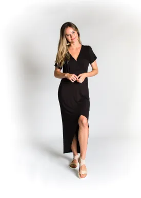 Black Faux-Wrap Dress