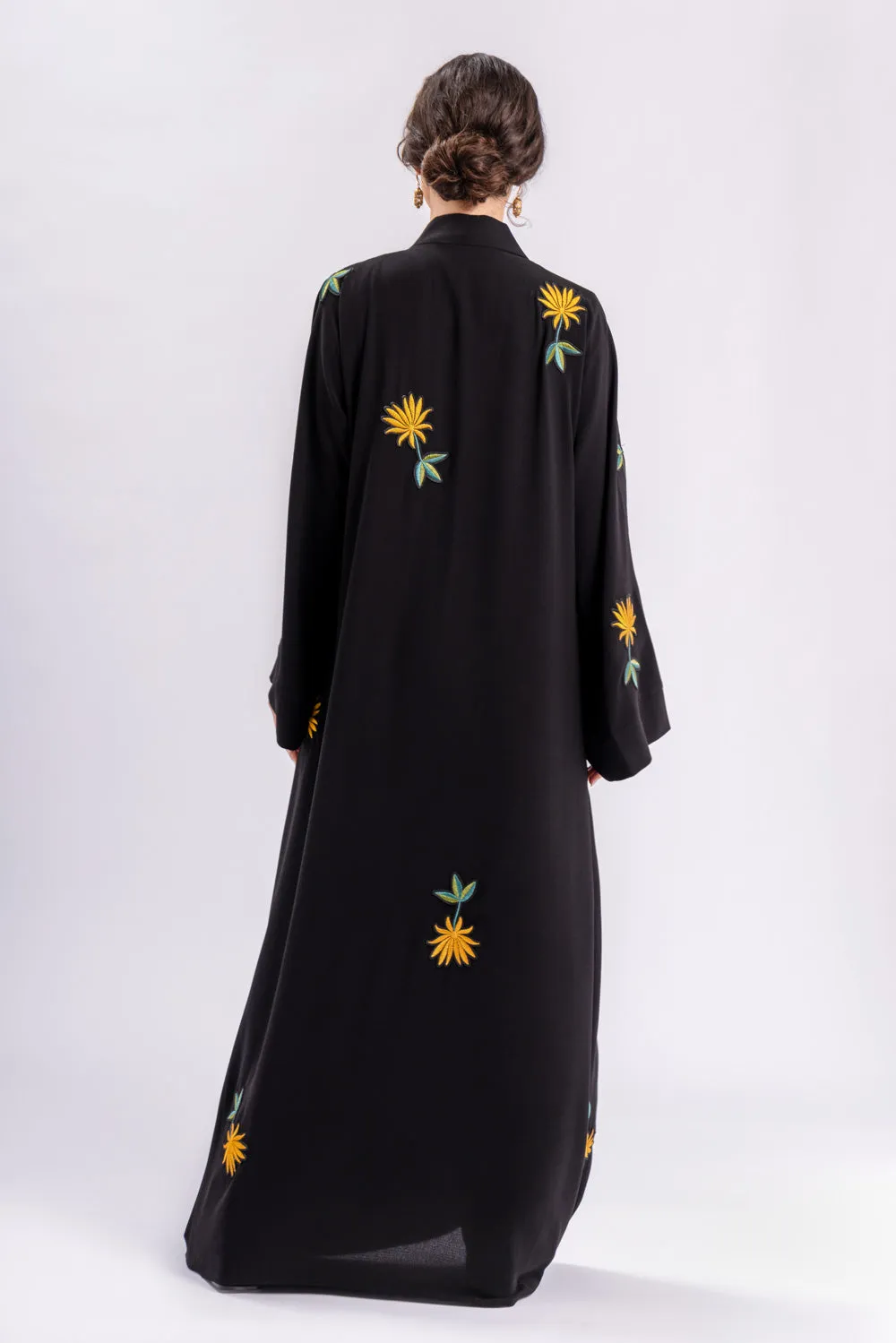 Black Gold Floral Open Abaya