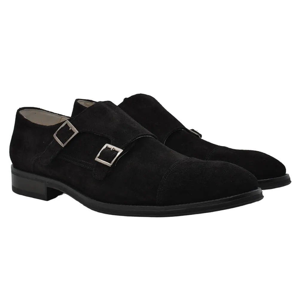 Black Suede Double Monk Shoes