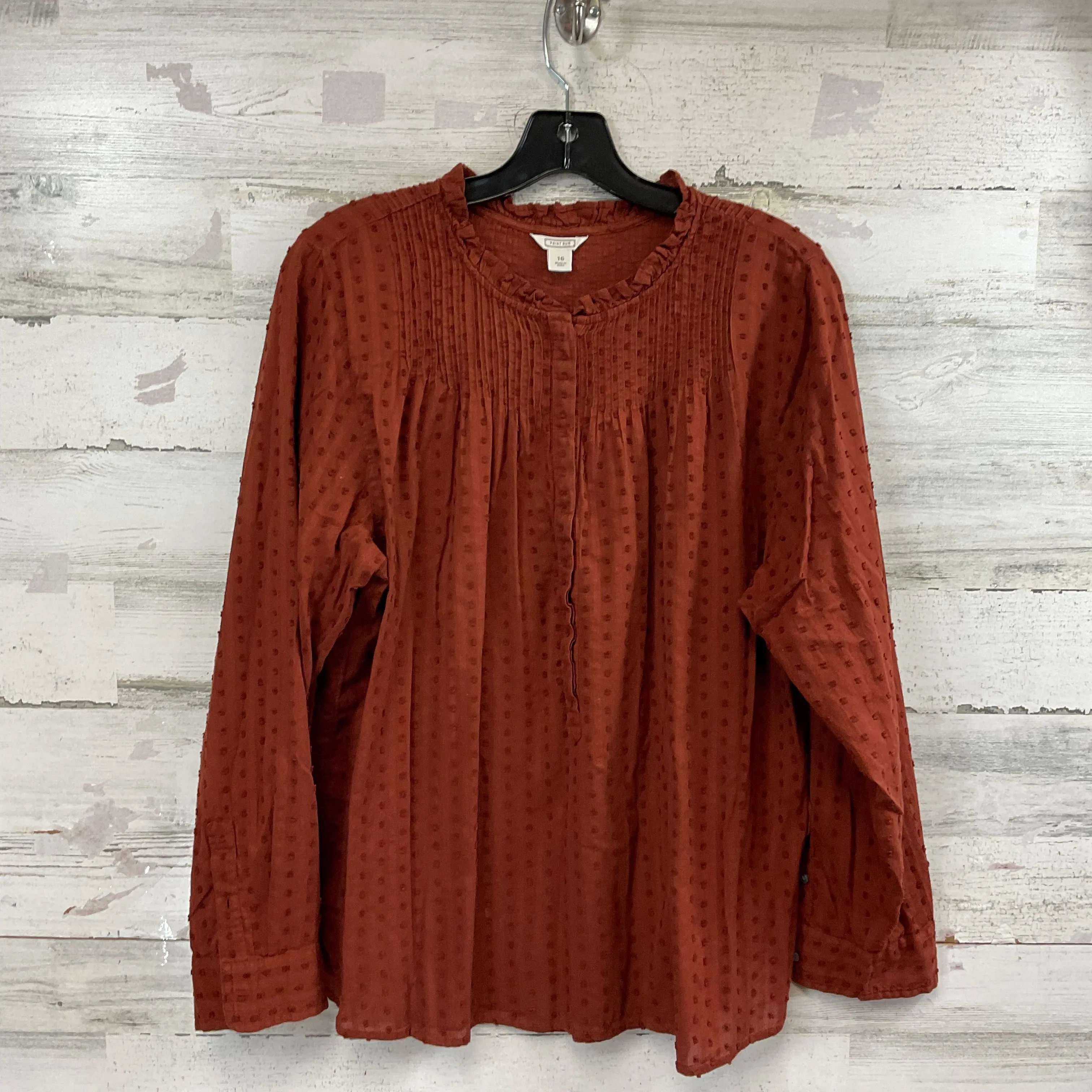 Blouse Long Sleeve By J. Crew In Brown, Size: Xl