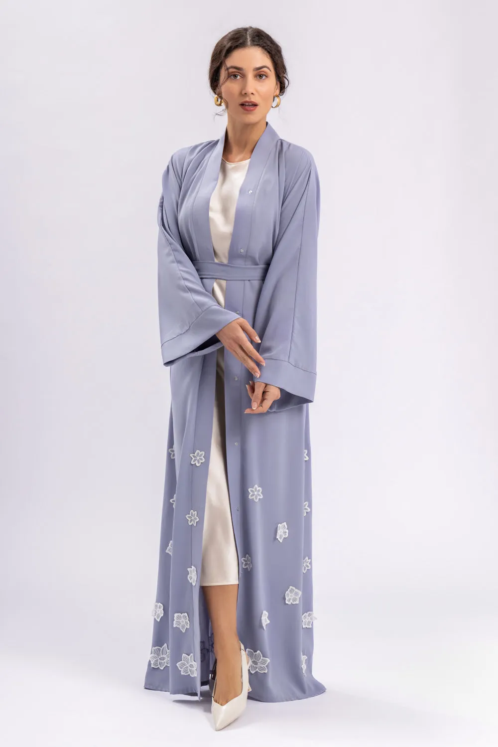 Blue Floral Open Abaya