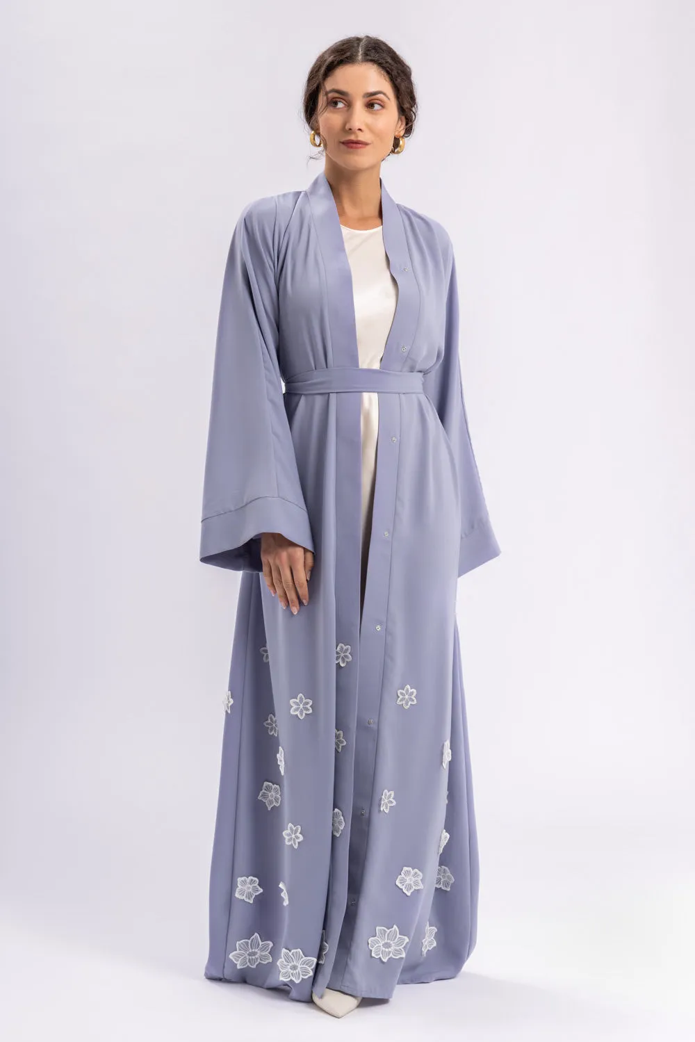 Blue Floral Open Abaya