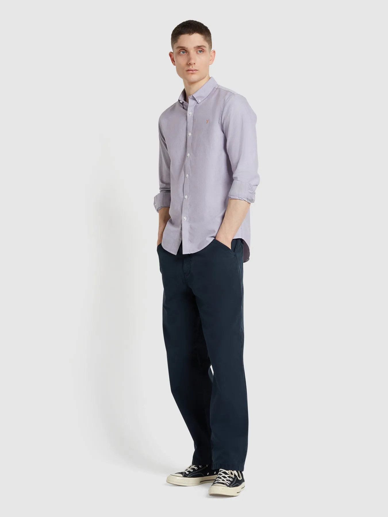 Brewer Slim Fit Organic Cotton Oxford Shirt In Slate Purple