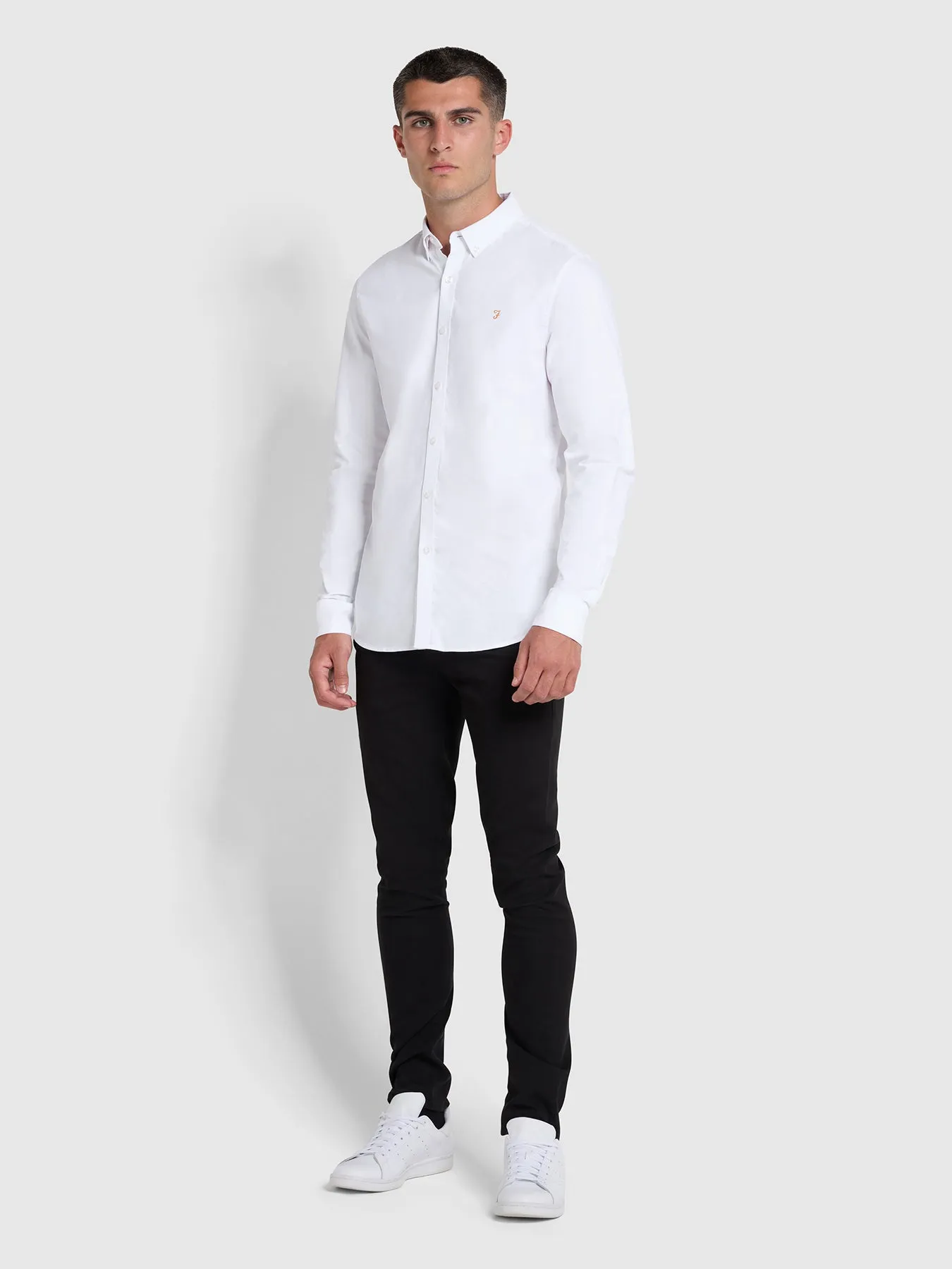 Brewer Slim Fit Organic Cotton Oxford Shirt In White