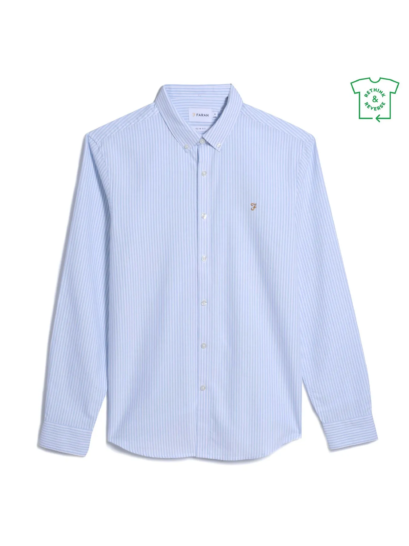 Brewer Slim Fit Striped Organic Cotton Oxford Shirt In Sky Blue