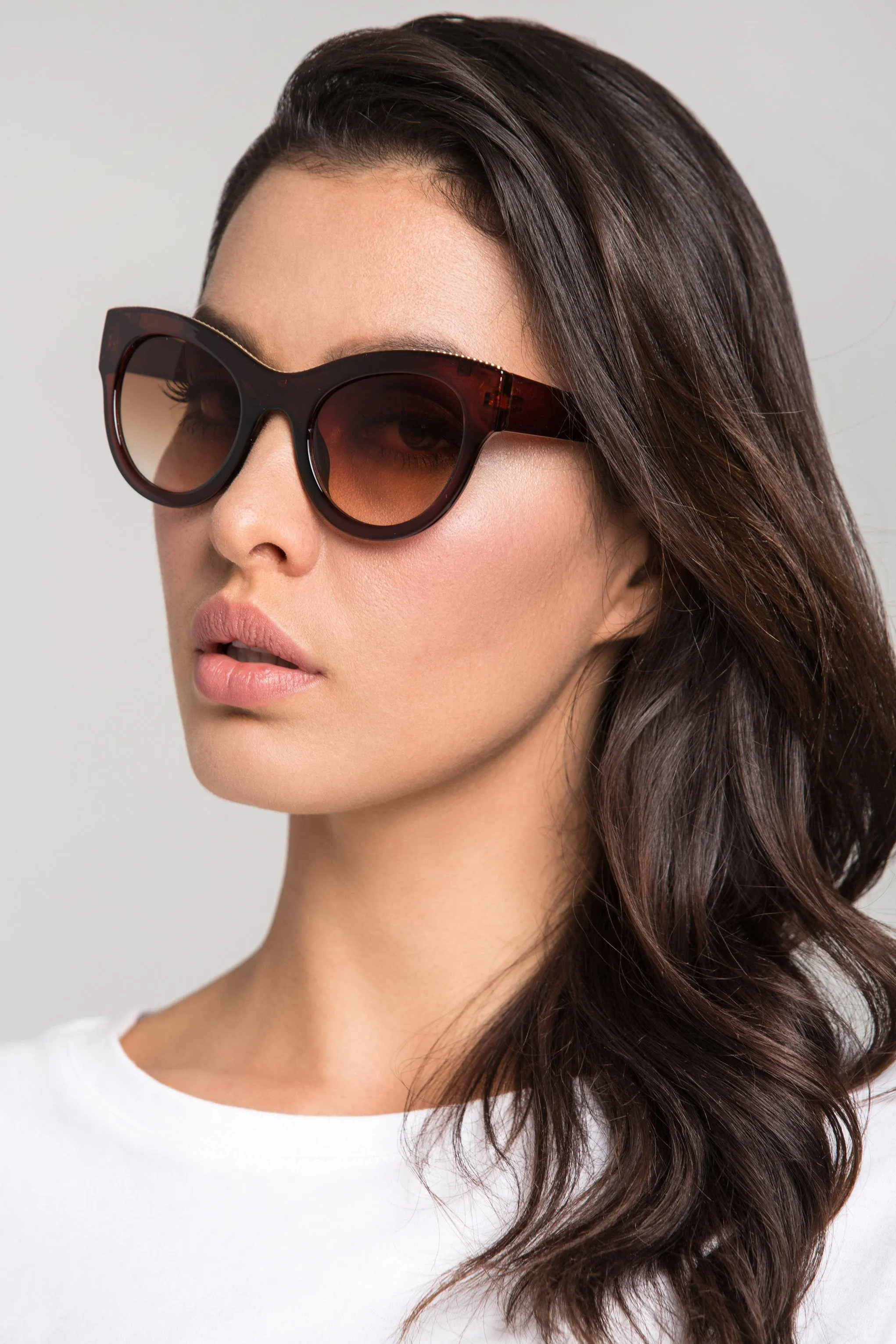 Brown Glossy Frame Cat Eye Sunglasses