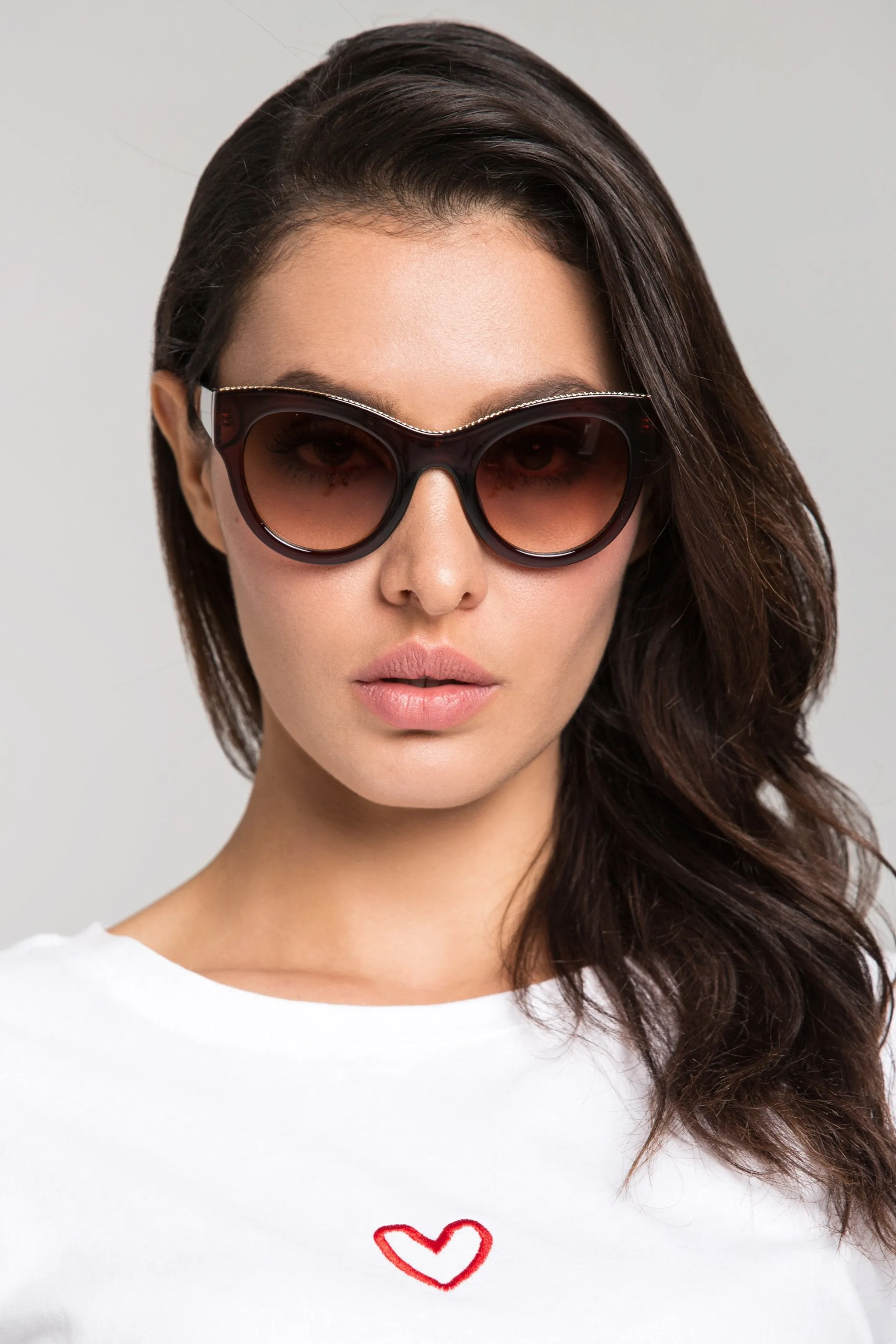 Brown Glossy Frame Cat Eye Sunglasses