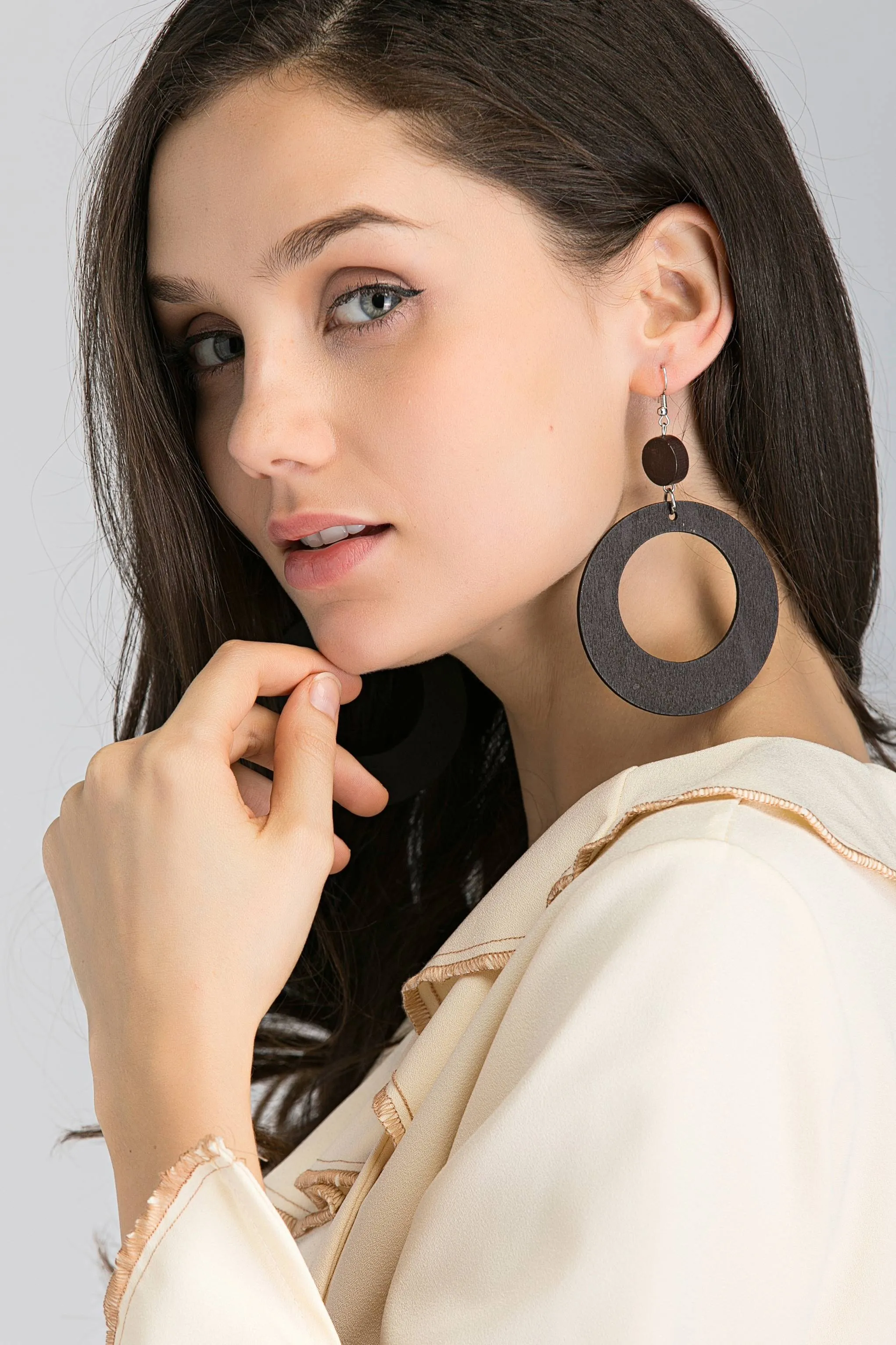 Brown O Cut out  Drop Earrings