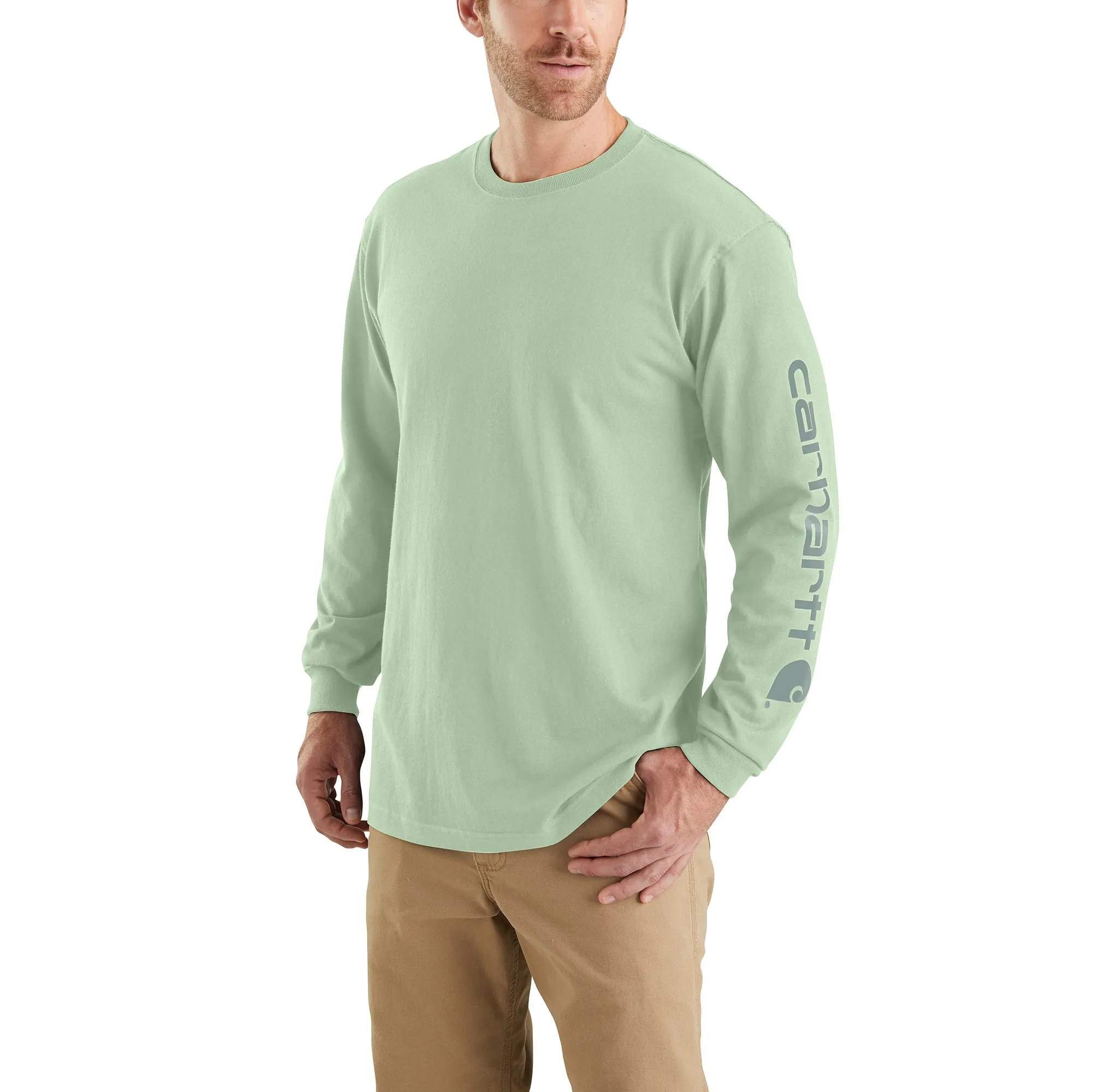 Carhartt Men's Signature Logo Long Sleeve T-Shirt_Soft Green