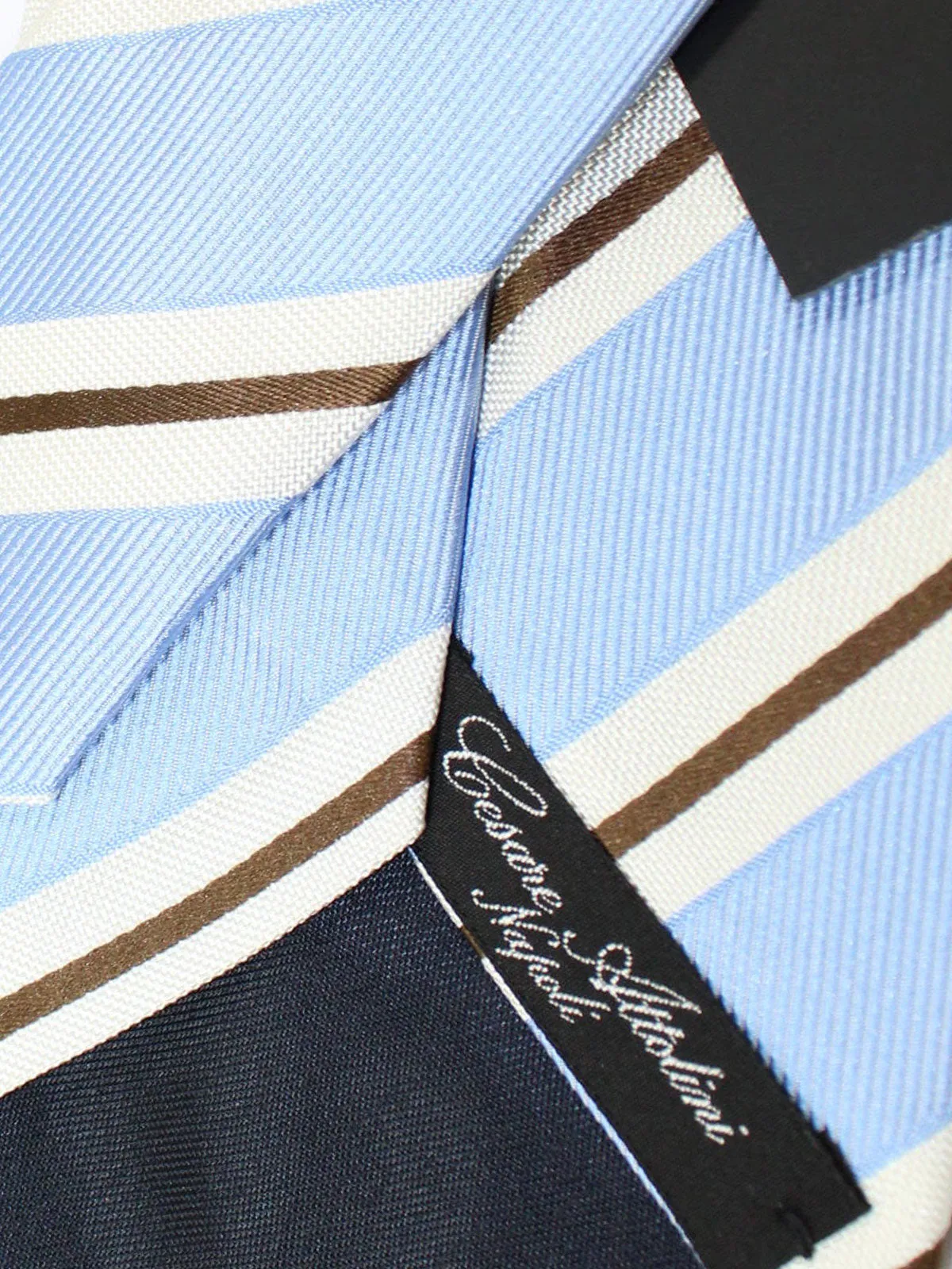 Cesare Attolini Tie Sky Blue Silver Brown Stripes SALE