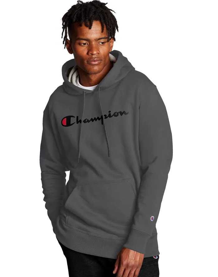 Champion Men's Powerblend Fleece Hoodie Script Logo Granite Heather GF89H Y06794 0OC