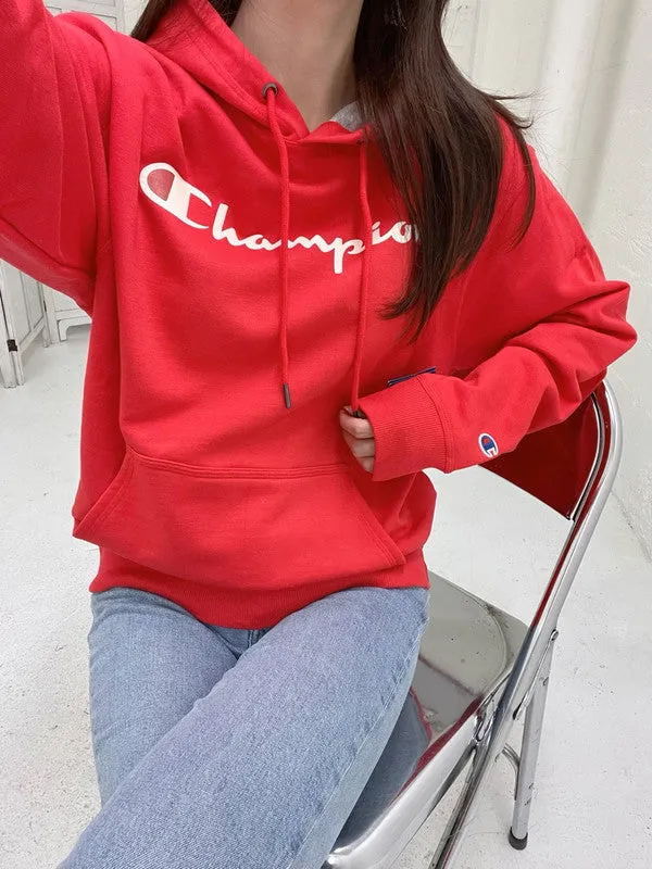 Champion Men's Powerblend Fleece Hoodie Script Logo Red Stone GF89H Y07718 AH0