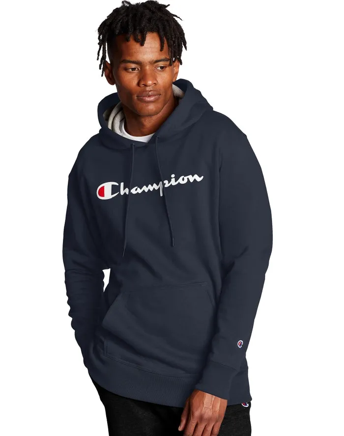 Champion Powerblend Fleece Hoodie Script Logo Navy GF89H Y06794 NYC