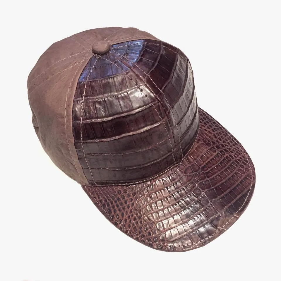 Chocolate Brown Alligator body/Ostrich skin Strap-back Hat