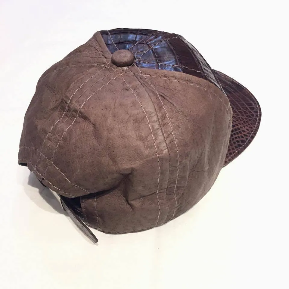 Chocolate Brown Alligator body/Ostrich skin Strap-back Hat