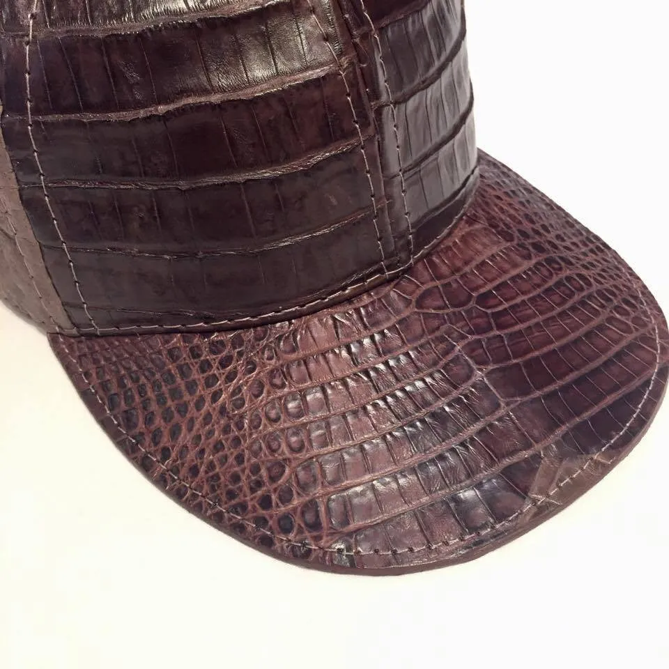 Chocolate Brown Alligator body/Ostrich skin Strap-back Hat