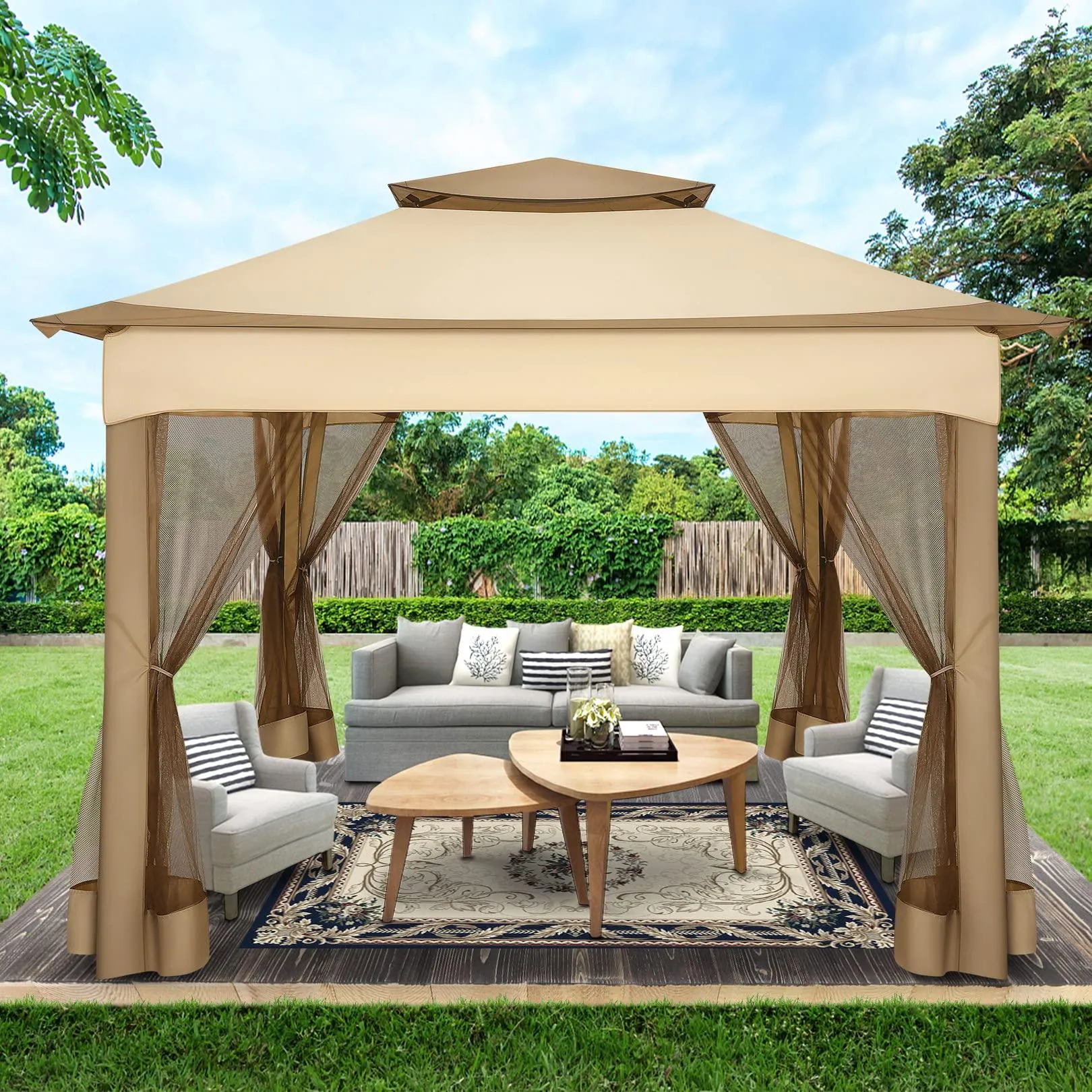 COBIZI Double Top Gazebo Waterproof Canopy 10'x10' with Gauze Sidewall