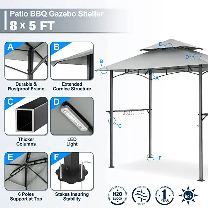 COBIZI Outdoor Grill Gazebo Double Tiered BBQ Gazebo 8'X5' BBQ Canopy