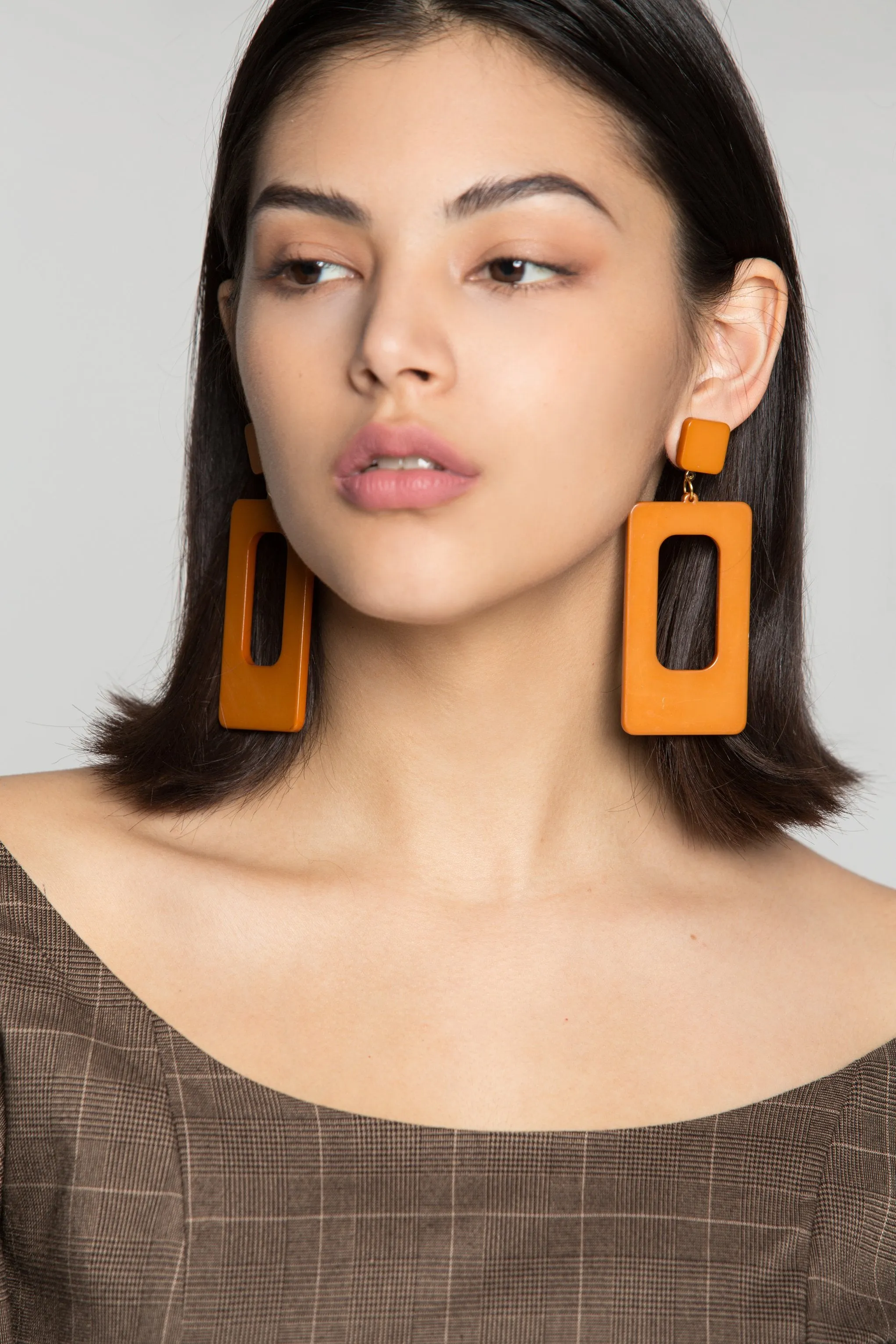 Copper Brown Rectangular Studs Earrings