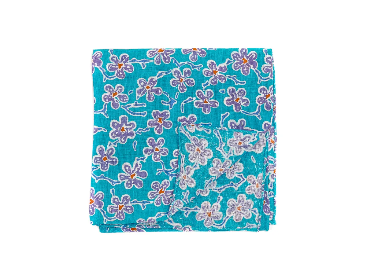 Cotton Pocket Square Flower Blue & Purple