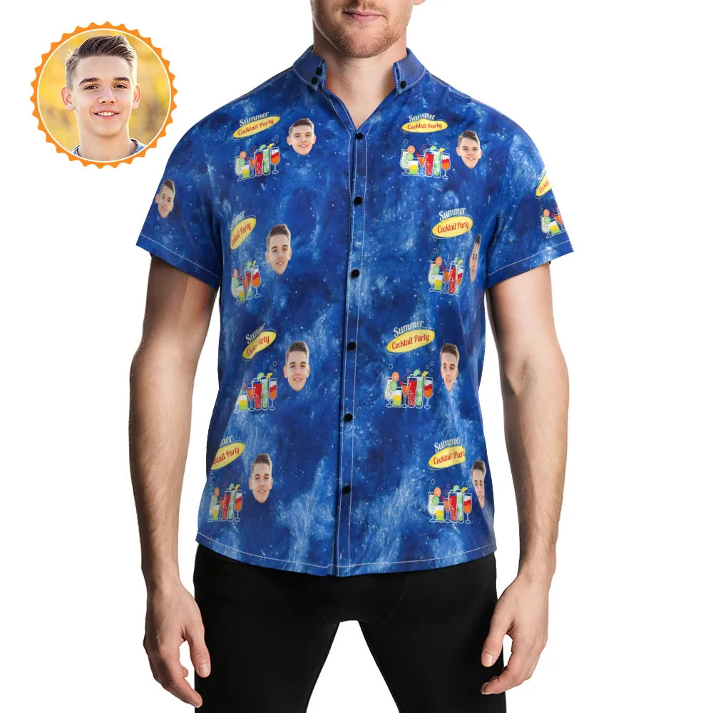 Custom Printed Face Hawaiian Shirts Summer Cocktail Party Wear Shirt For Men